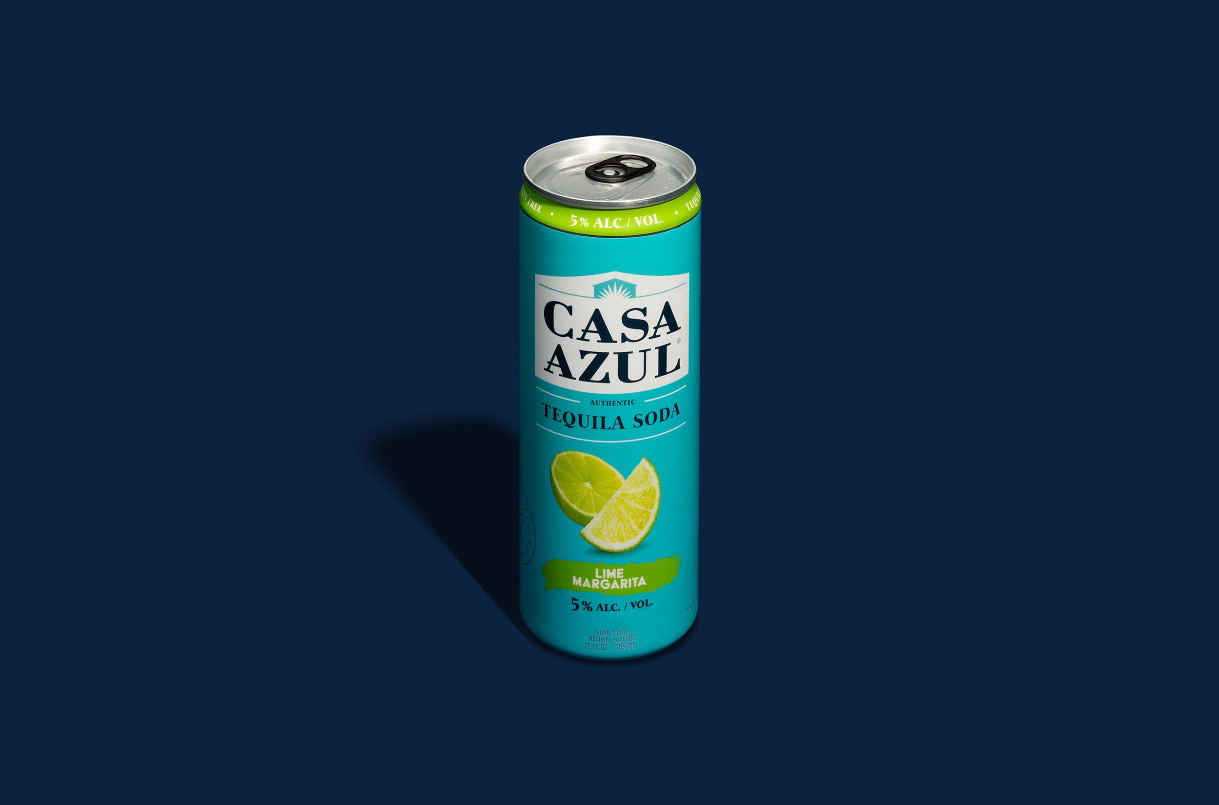 Casa Azul lime margarita tequila soda can. 5% alcohol per volume